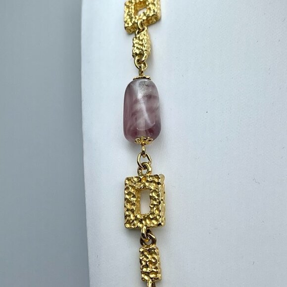 Hammered Gold Necklace with Quartz Accents - Picture 3 of 7